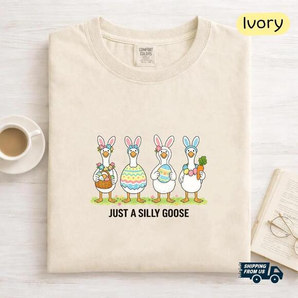 Other - Bunny Just A Silly Goose S Shirt, Cute Easter Bunny Goose Shirt, Happy